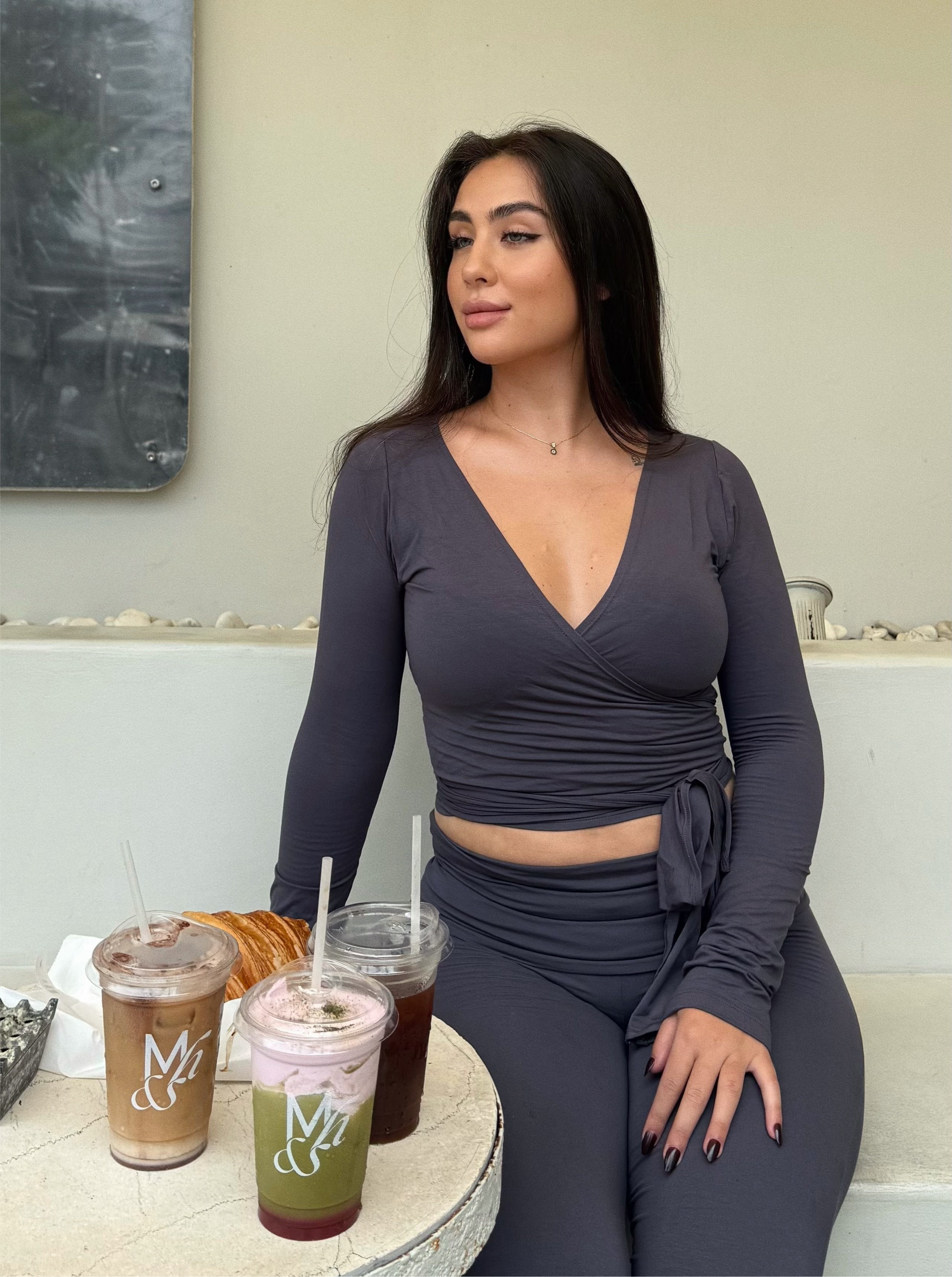 ava wrap top - smoke