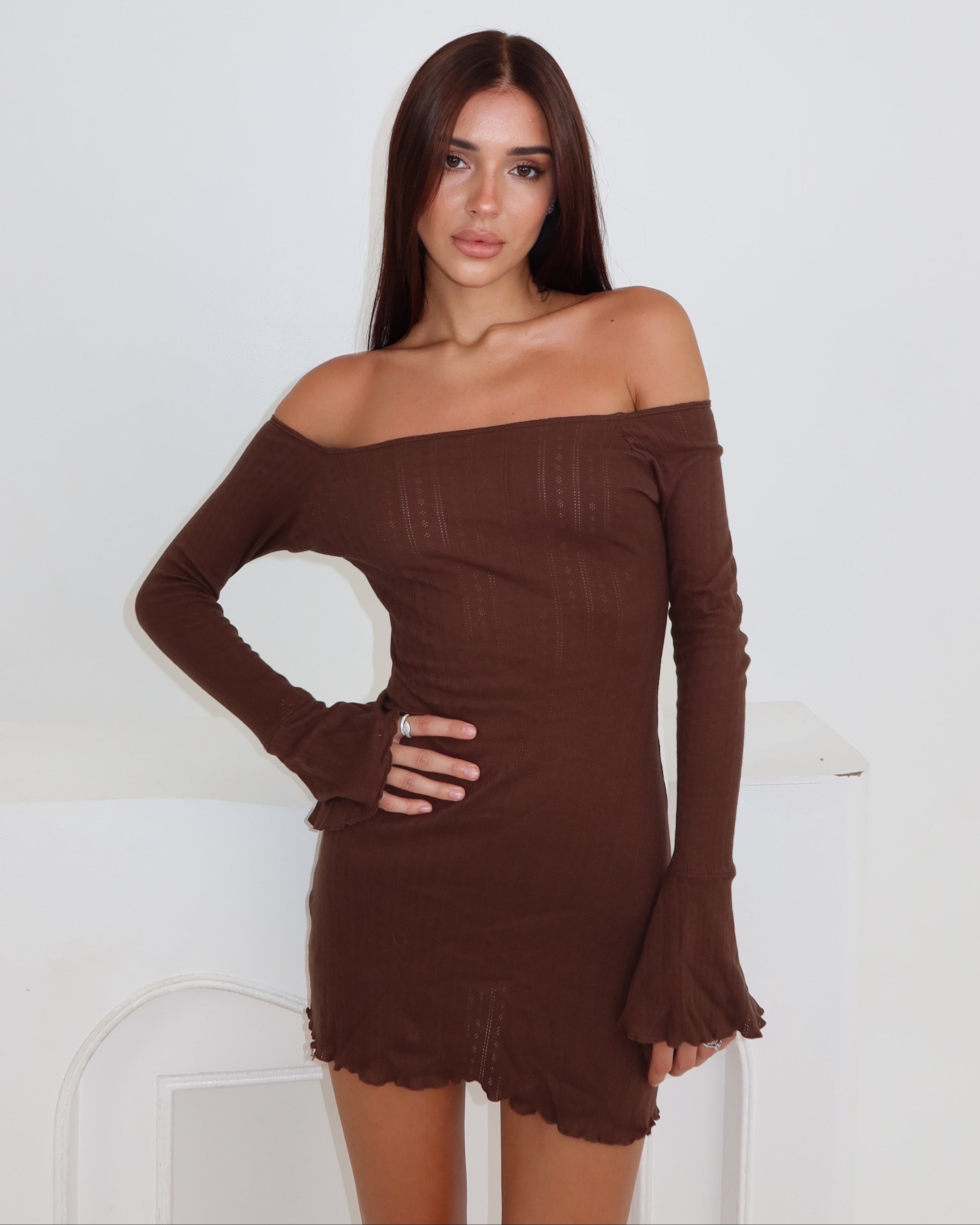 Kimia Off-Shoulder Dress Choco — STORMYY (image 3 of 6)