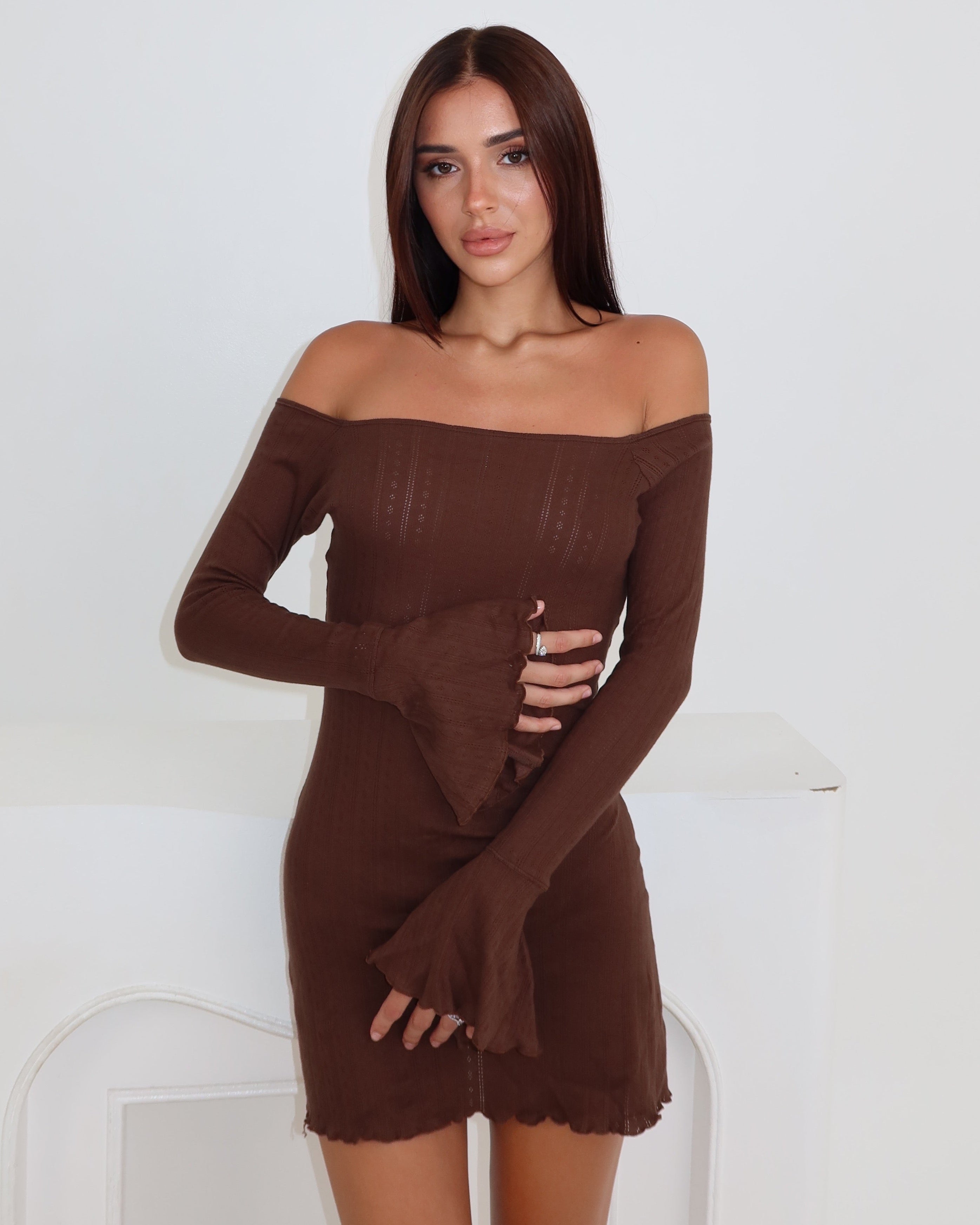Kimia Off-Shoulder Dress Choco — STORMYY (image 4 of 6)