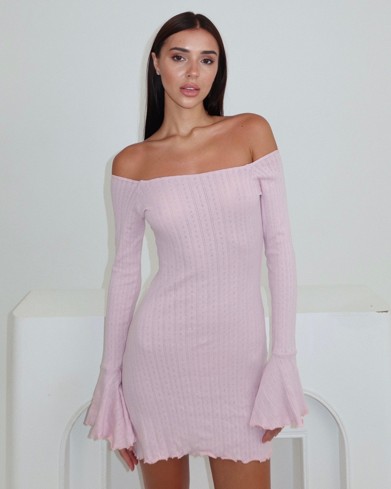 100% Cotton Kimia Off-Shoulder Dress Blush - STORMYY
