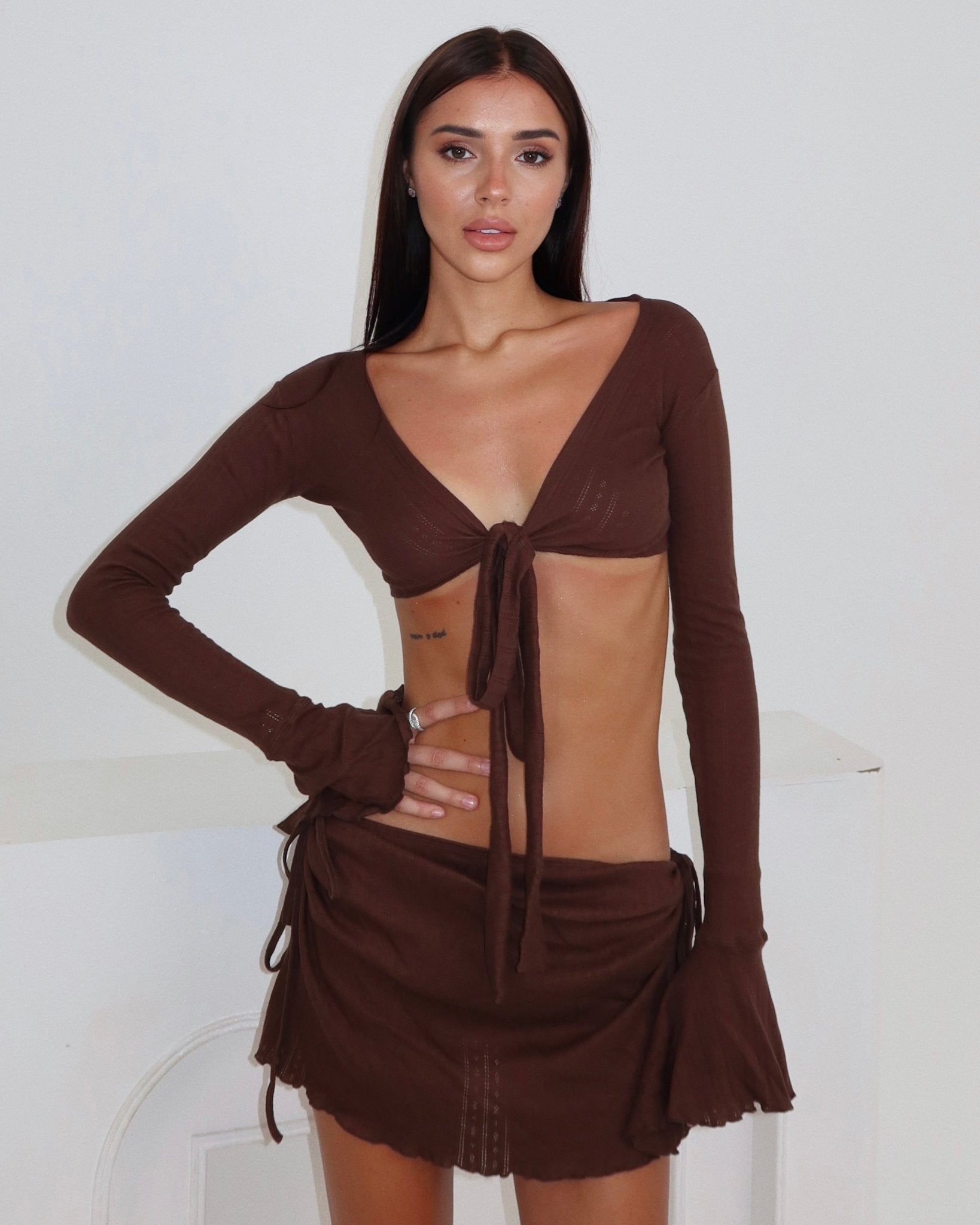 100% Cotton Kimia Mini Skirt - Choco - STORMYY