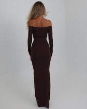 DARYA OFF-SHOULDER DRESS CHOCOLATE