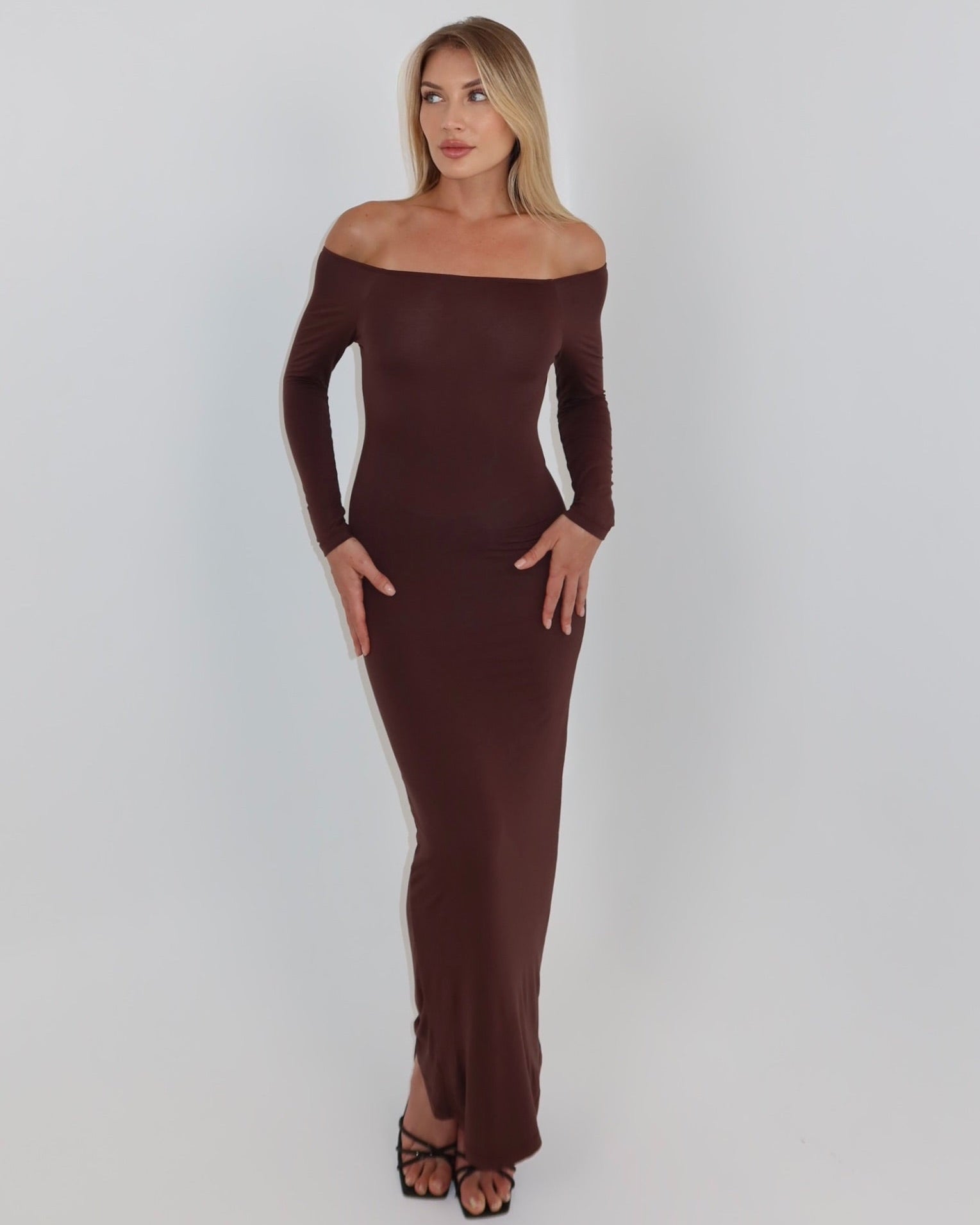 darya off-shoulder dress - chocolate