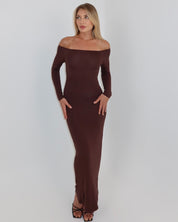 darya off-shoulder dress - chocolate