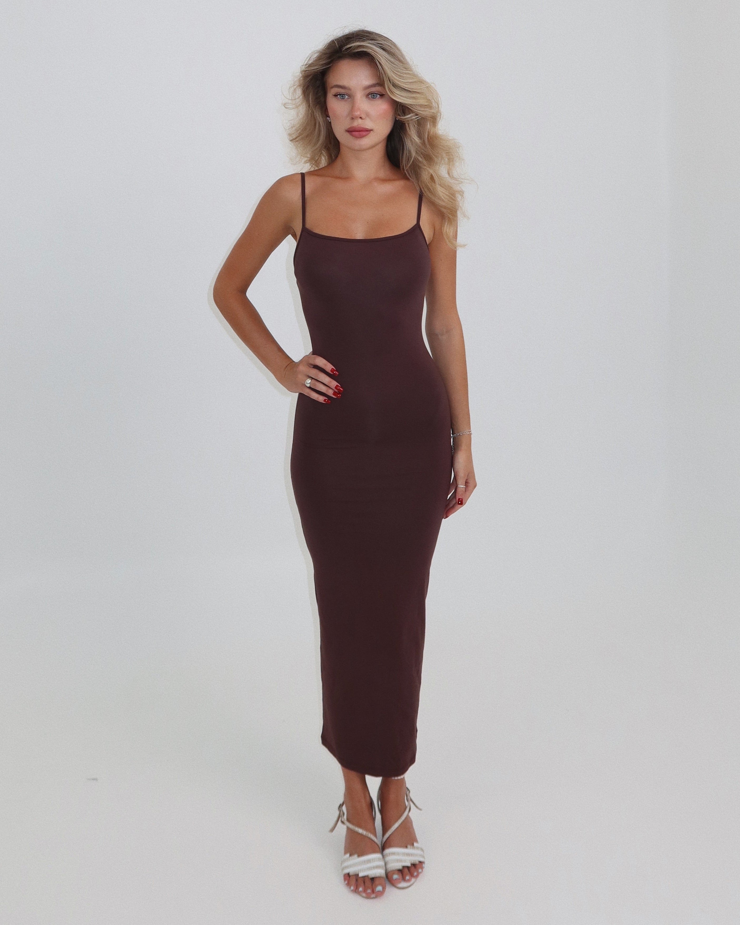 DARYA SLIP DRESS - CHOCOLATE
