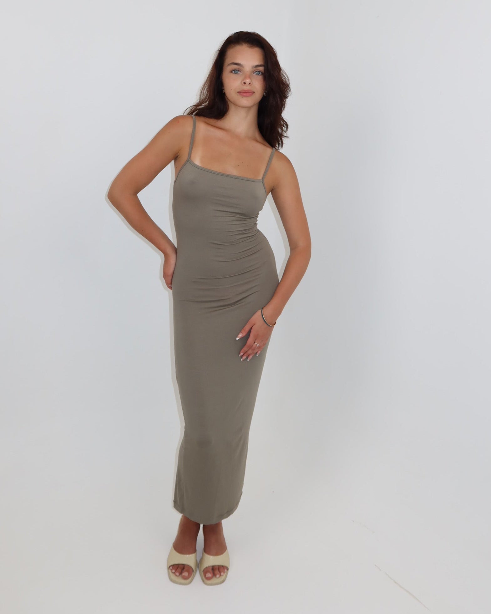 darya slip dress - olive green