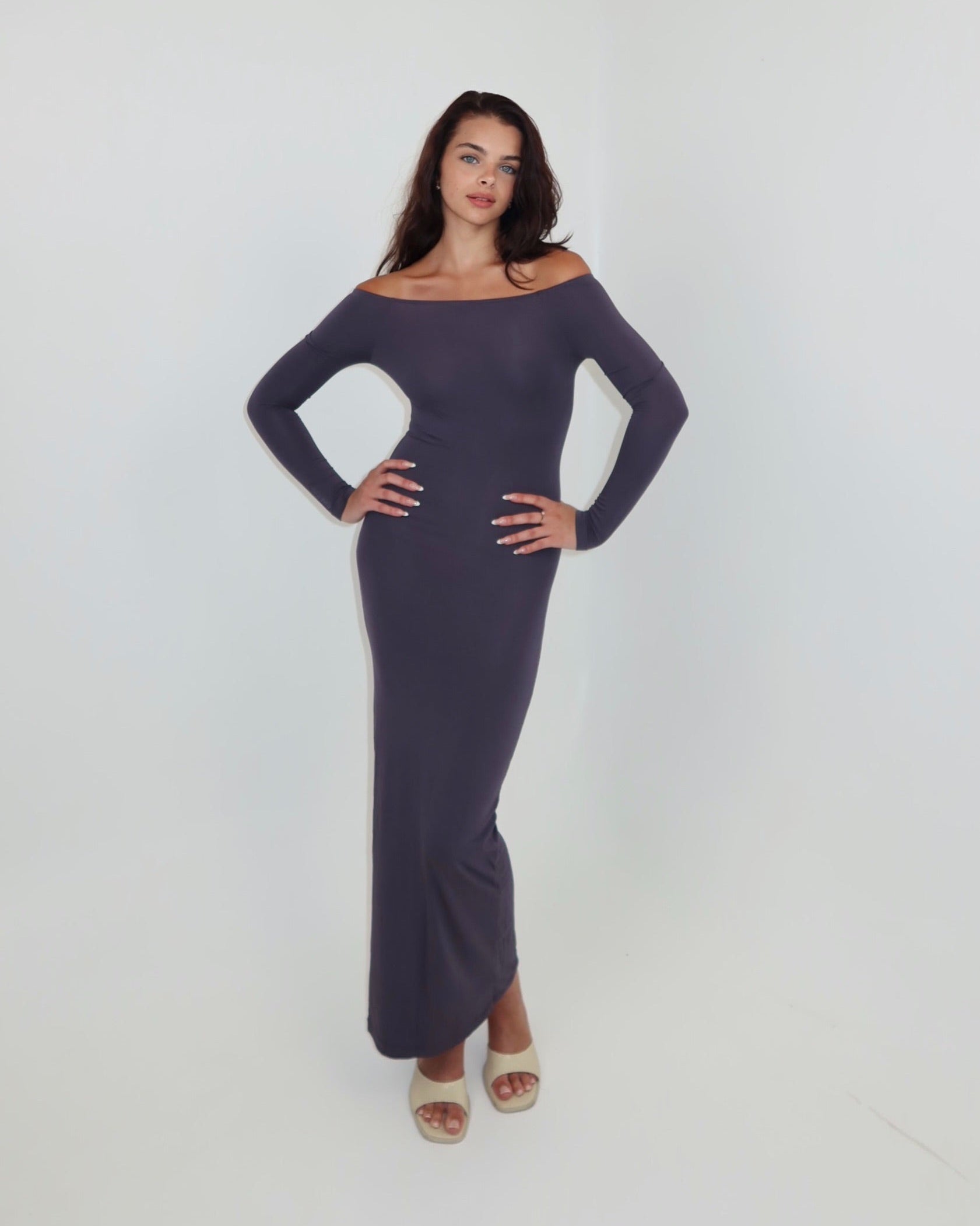 darya off-shoulder dress - smoke
