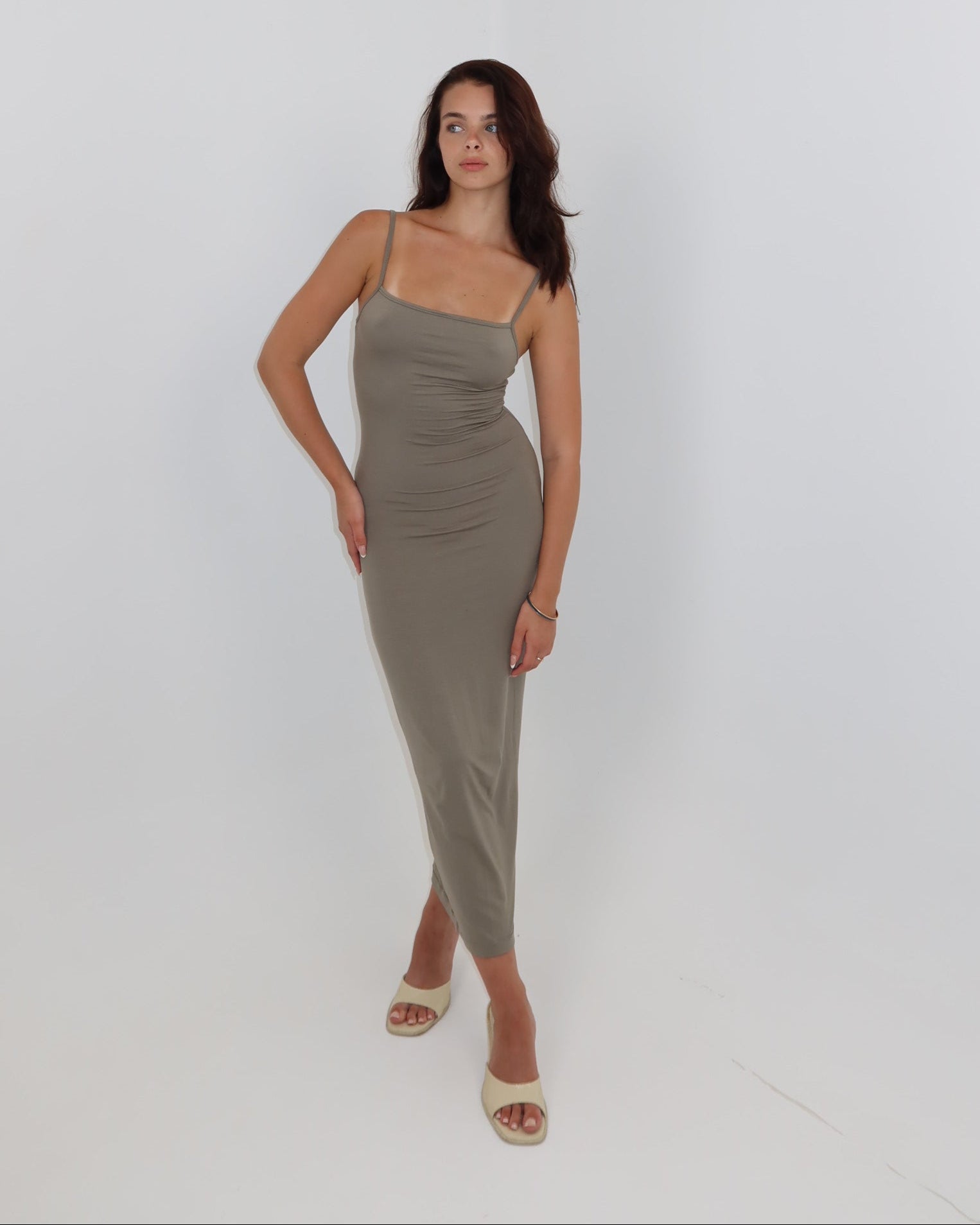 darya slip dress - olive green