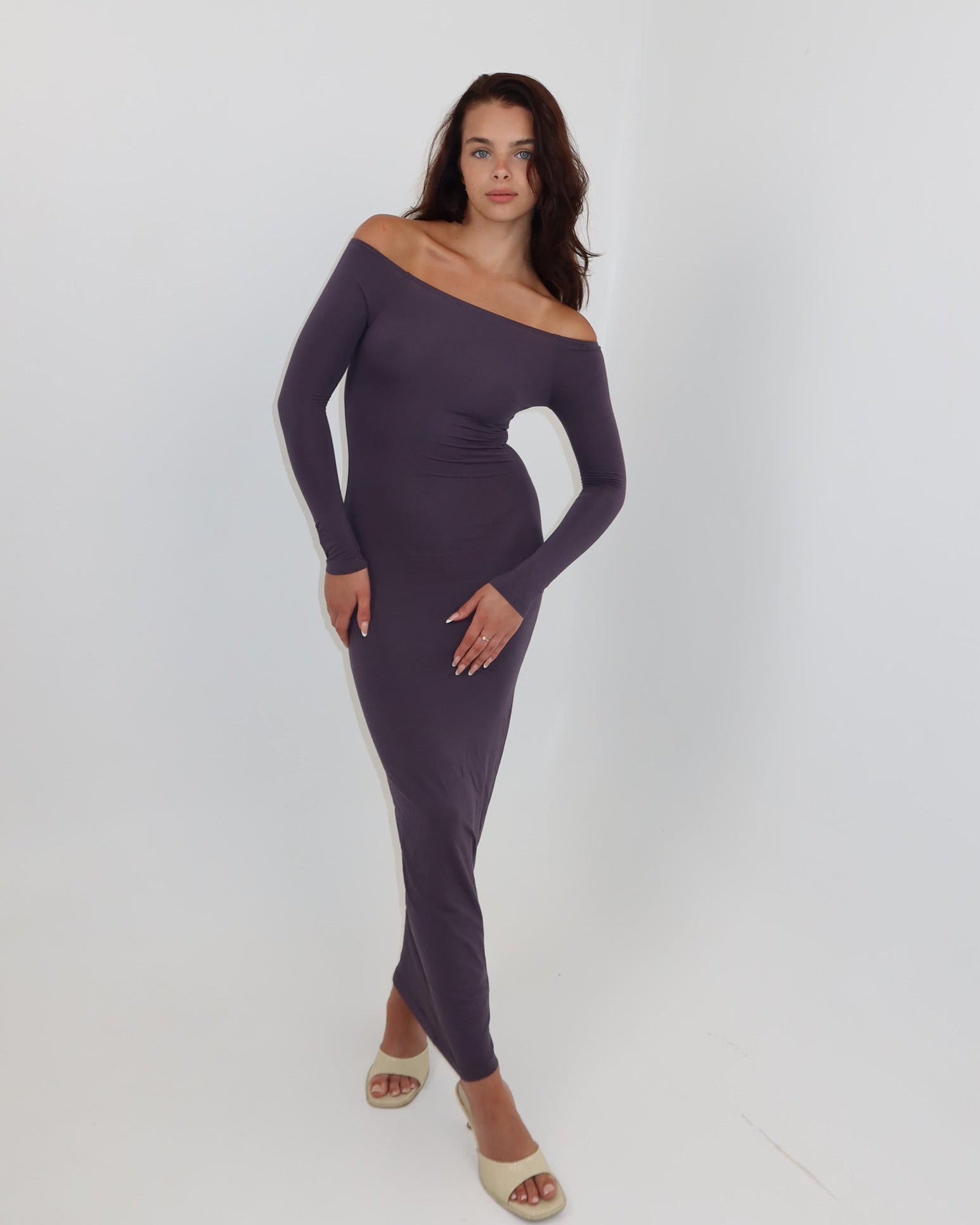 darya off-shoulder dress - smoke
