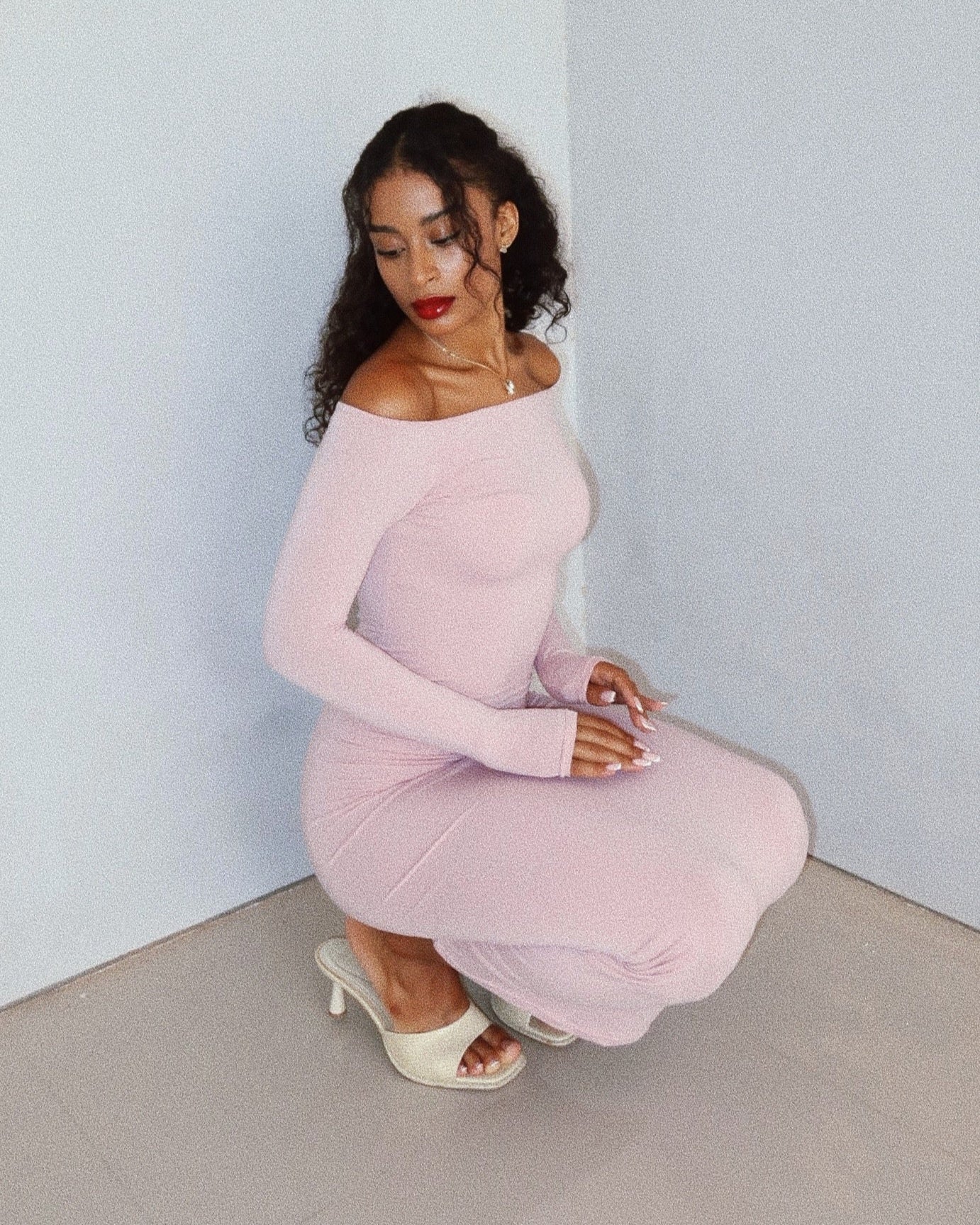 darya off-shoulder dress - blush