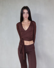 ava wrap top - chocolate