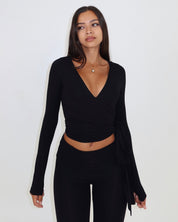 Ava Wrap Top - Black