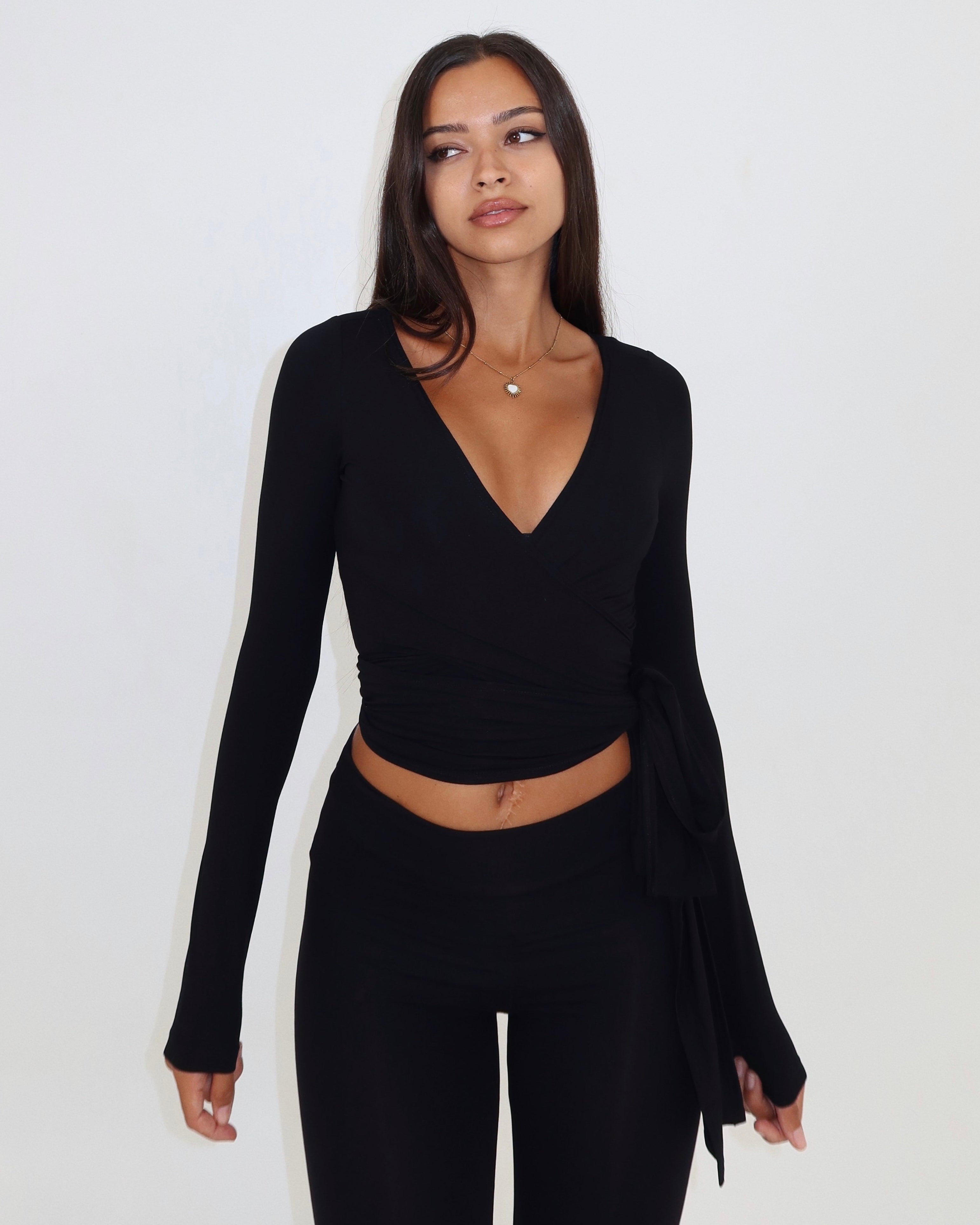 Ava Wrap Top - Black