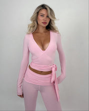 Ava Wrap Top - Baby Pink