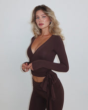 ava wrap top - chocolate