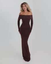 DARYA OFF-SHOULDER DRESS CHOCOLATE
