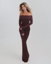 DARYA OFF-SHOULDER DRESS CHOCOLATE
