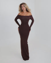 DARYA OFF-SHOULDER DRESS CHOCOLATE