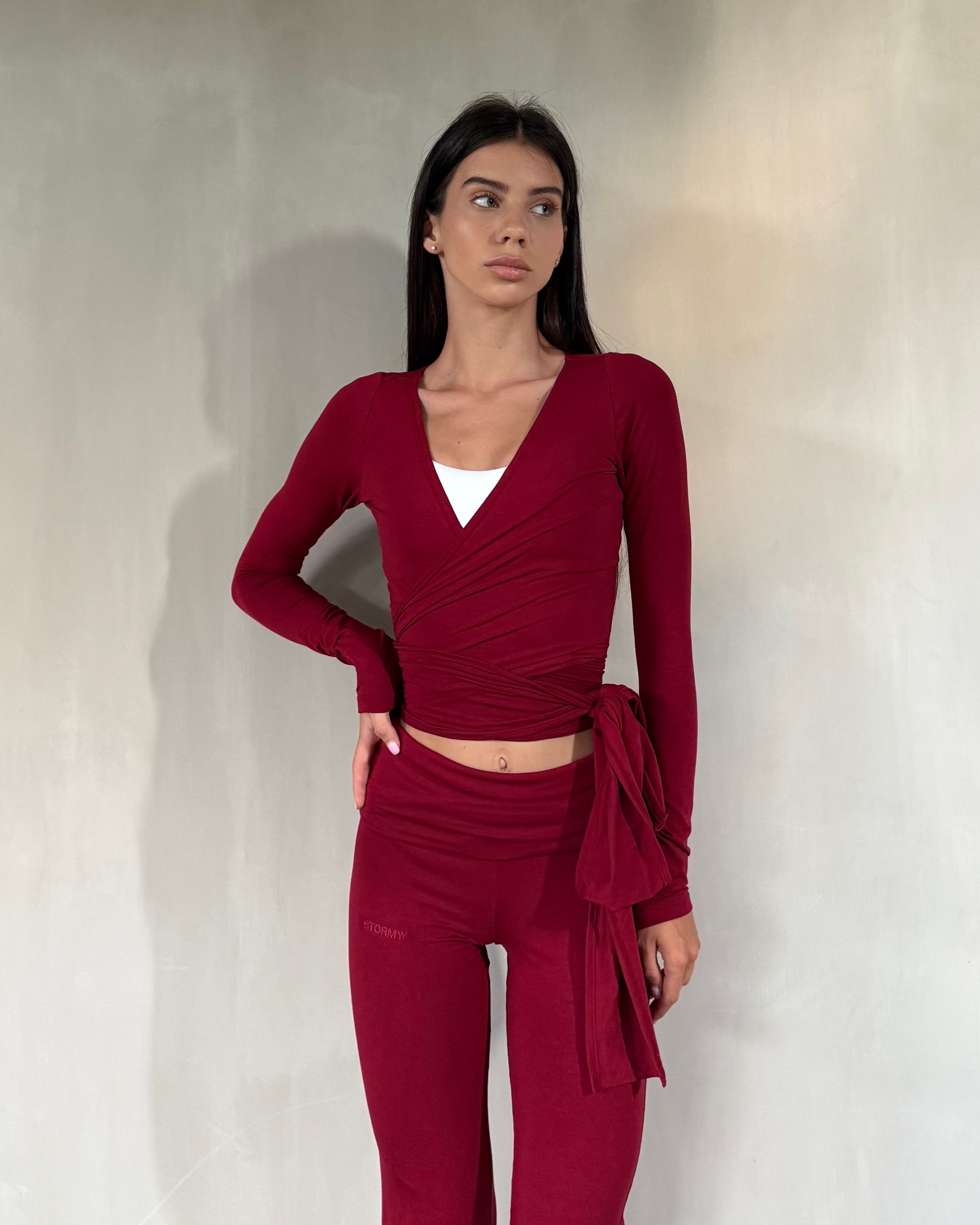 ava wrap top - cherry