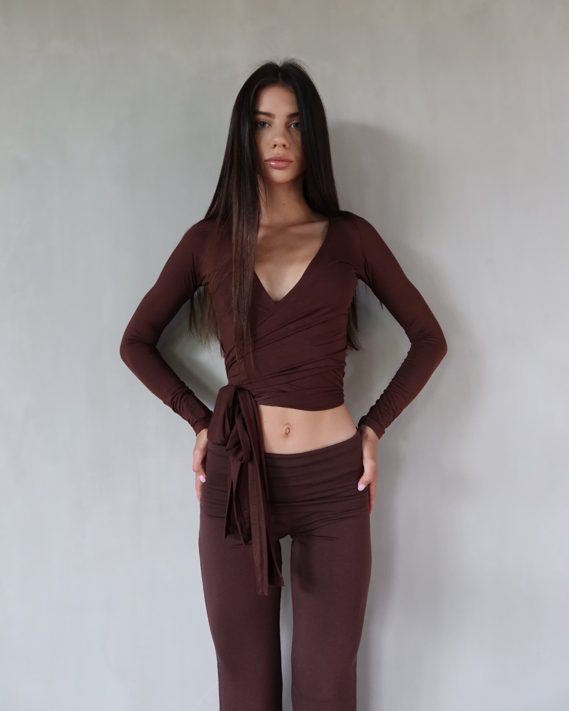 ava wrap top - chocolate