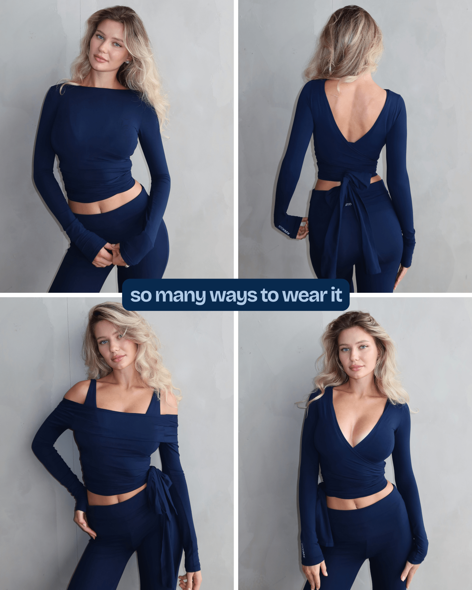Ava Wrap Top - Navy - STORMYY